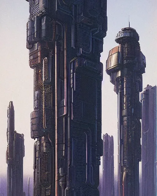 Image similar to cyberpunk tower by ralph mcquarrie and frank lloyd frank lloyd and bruce pennington and ted nasmith