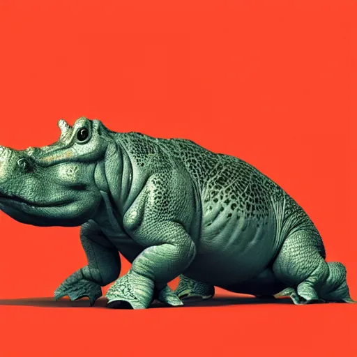 Prompt: A Trex-hippopotamus-crocodile crossbreed, illustrated by Antoine Verney-Carron, trending on artstation, 4k, 8k, artstation 3d render, artstation 3d, artstation graphics, artstation lighting