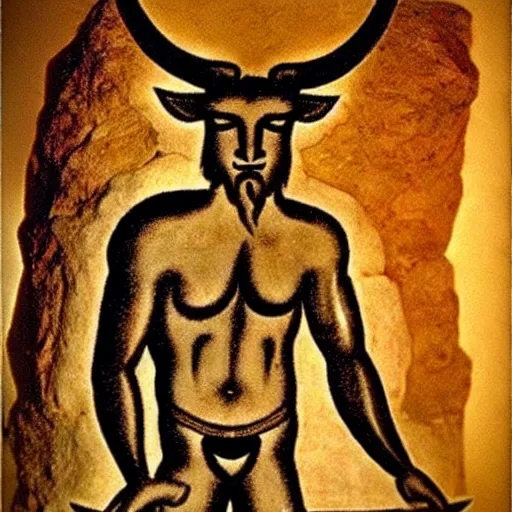 Image similar to horned god, paleolithic cave painting, tom of finland