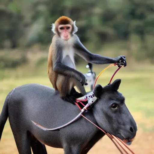 Image similar to monkey riding a mechanical horse