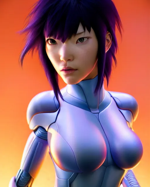 Image similar to weta disney pixar movie still portrait photo of motoko kusanagi ghost in the shell : : as cyborg woman by pixar : : by weta, wlop, ilya kuvshinov, rossdraws, artgerm, marvel, maxim cover, latex, octane render, sweaty, iridescent, bright morning, anime, liosh, mucha : :