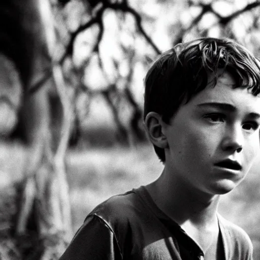 Image similar to isaac hempstead wright plays ralph in lord of the flies ( 1 9 6 3 ), 3 5 mm black and white, highly detailed, cinematic lighting