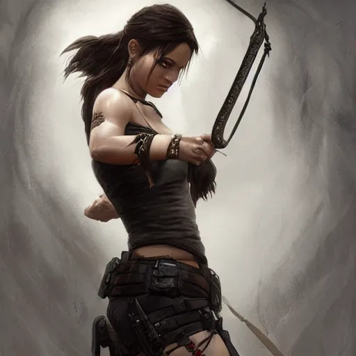 Image similar to lara croft as a goth girl, fantasy, intricate, elegant, highly detailed, digital painting, artstation, concept art, matte, sharp focus, illustration, art by aenaluck and roberto ferri and greg rutkowski, epic fantasy, digital painting