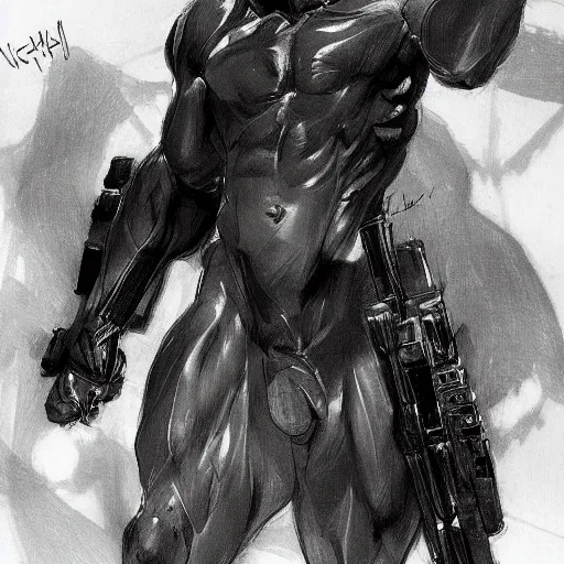 Image similar to pose study of gigachad, yoni shinkawa fine sketch