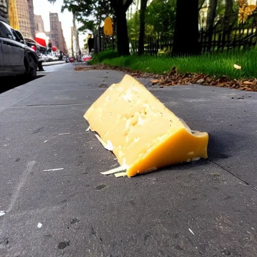 Prompt: disgusting cheese found on a new york side walk