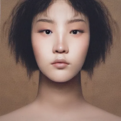 Image similar to a masterpiece portrait photo of a beautiful young woman who looks like a korean beyonce, symmetrical face