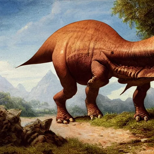 Prompt: paleoart of a triceratops by adolphe millot