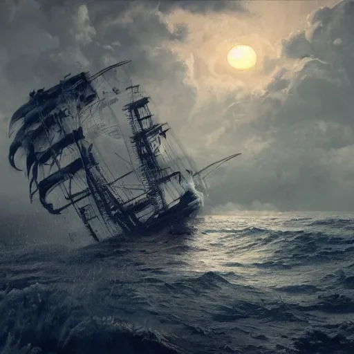 Image similar to cinematic shot pirate ship sinking after being attacked by the kraken rain waves sunset digital painting, artstation, concept art, soft light, hdri, smooth, sharp focus, illustration, fantasy, intricate, elegant, highly detailed, D&D, matte painting, in the style of Greg Rutkowski and Alphonse Mucha and artemisia, 8k, highly detailed, jurgens, rutkowski, bouguereau, pastoral, rustic, georgic