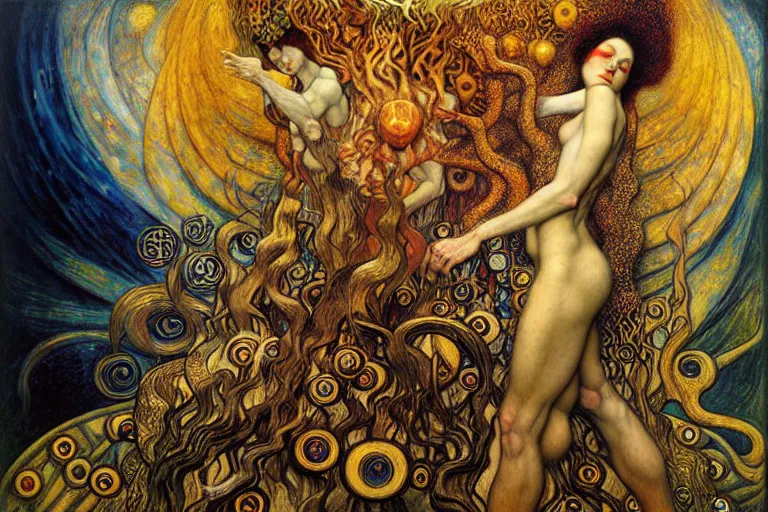 Image similar to Divine Chaos Engine by Karol Bak, Jean Delville, William Blake, Gustav Klimt, and Vincent Van Gogh, symbolist, visionary