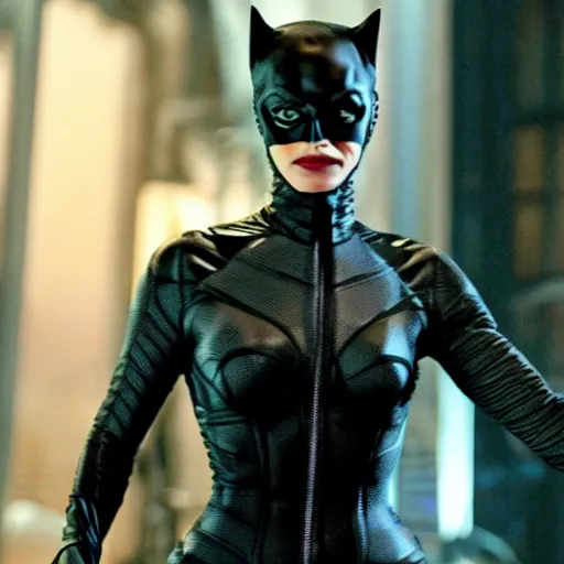 Image similar to film still of williem dafoe as catwoman in the new batman movie, 4 k