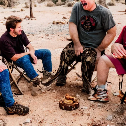 Image similar to a camp of warrior in dessert take a break laugh each other and talk, canon eos c 3 0 0, ƒ 1. 8, 3 5 mm, 8 k, medium - format print