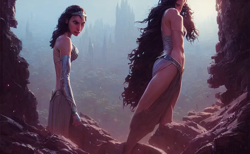 Image similar to highly detailed portrait of gal gadot, in the boys, stephen bliss, unreal engine, fantasy art by greg rutkowski, loish, rhads, ferdinand knab, makoto shinkai and lois van baarle, ilya kuvshinov, rossdraws, tom bagshaw, global illumination, radiant light, detailed and intricate environment