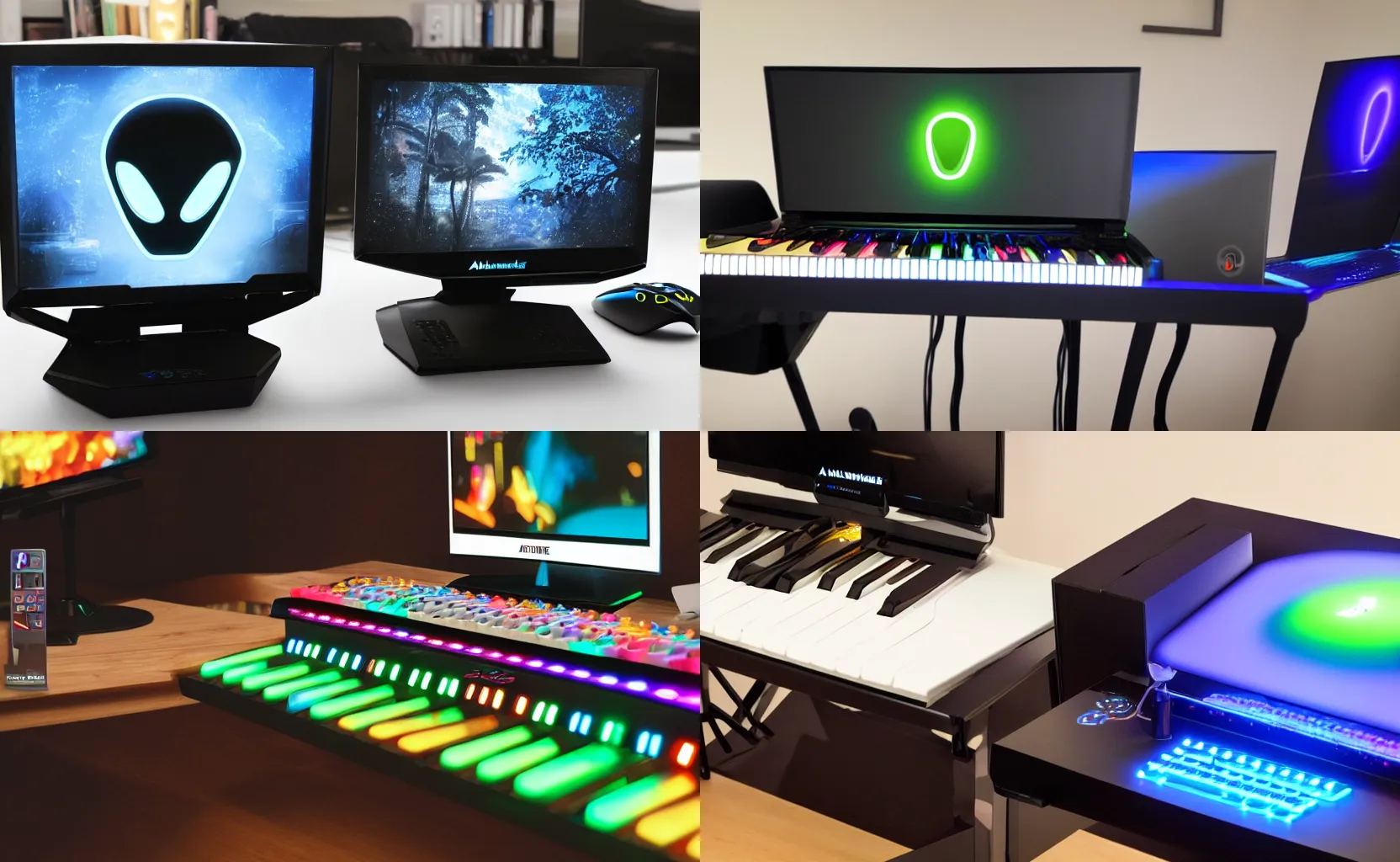 Prompt: product photo for an LED gaming piano designed by Alienware