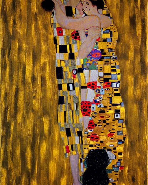 Prompt: racing, painting by gustav klimt, gold leaf on wood