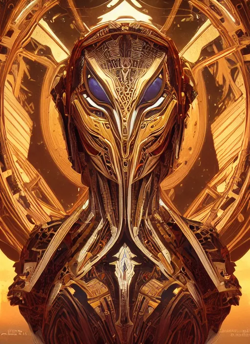 Image similar to symmetry!! portrait of gold alien in the style of horizon zero dawn, machine face, intricate, elegant, highly detailed, digital painting, artstation, concept art, smooth, sharp focus, illustration, art by artgerm and greg rutkowski and alphonse mucha, 8 k