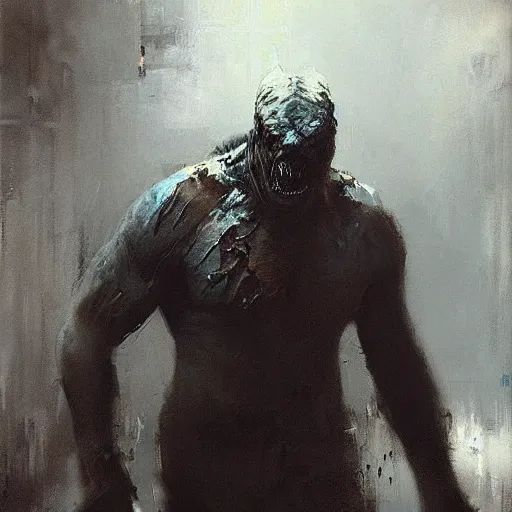 Image similar to killer croc jeremy mann painting