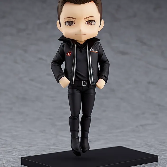 Prompt: One! Anime Nendoroid figurine of ELON MUSK With Leather Jacket And Black Pants, fantasy, figurine , product photo