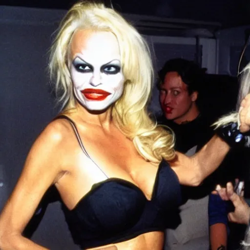 Prompt: Pamela Anderson with joker makeup