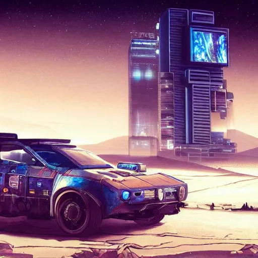 Prompt: Very very very very detailed, very very very very realistic image of very very very detailed cyberpunk car, Mars as background , by very very very very talented artist in very very very very aesthetic photorealism style