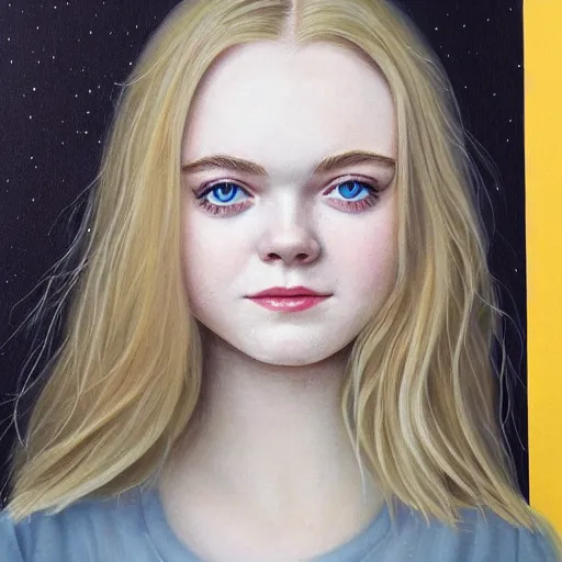 Image similar to professional painting of Elle Fanning in the style of Lee Madgwick, head and shoulders portrait, symmetrical facial features, smooth, sharp focus, illustration, intricate, stormy weather, extremely detailed masterpiece,