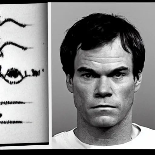 Image similar to dexter morgan mugshot 1 9 2 9 black and white still