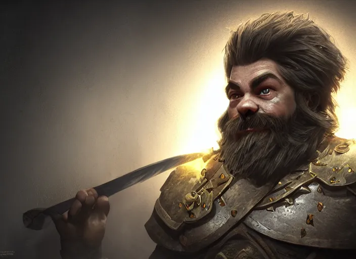 Image similar to Beautiful art portrait of a male dwarf warrior in a dark mystical dark dungeon setting, unreal 5, DAZ, hyperrealistic, octane render, dungeons and dragons, dynamic lighting