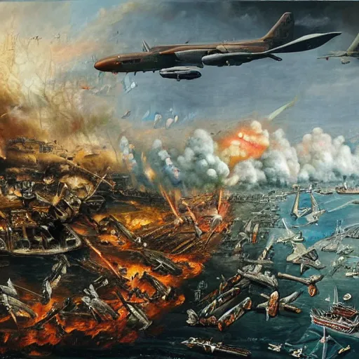 Image similar to world war in the year of 2 0 7 0, oil painting, highly detailed