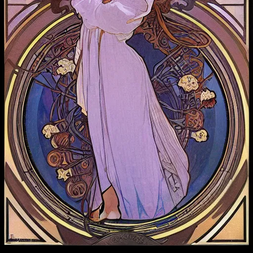 Prompt: nightsky by alphonse mucha