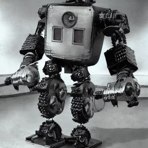 Prompt: soviet fighting robot menacing futuristic