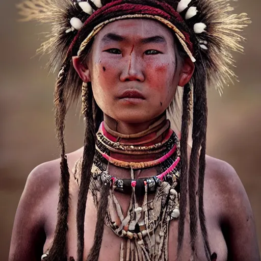 Prompt: young bautiful asian tribal female by Jimmy Nelson