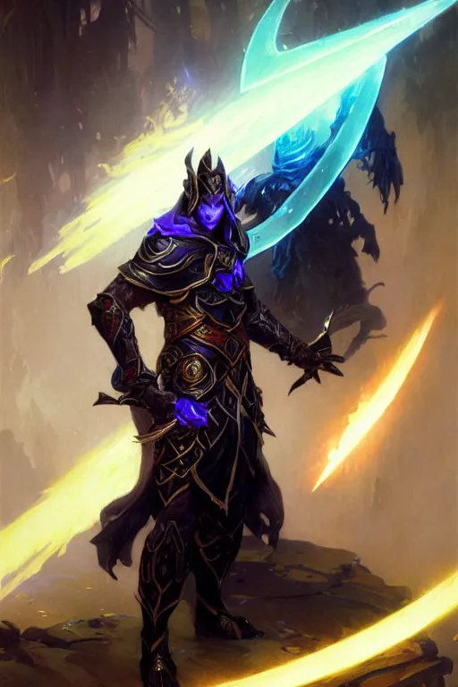 Prompt: void elf with glowing swords dnd, painting by gaston bussiere, craig mullins, greg rutkowski, yoji shinkawa