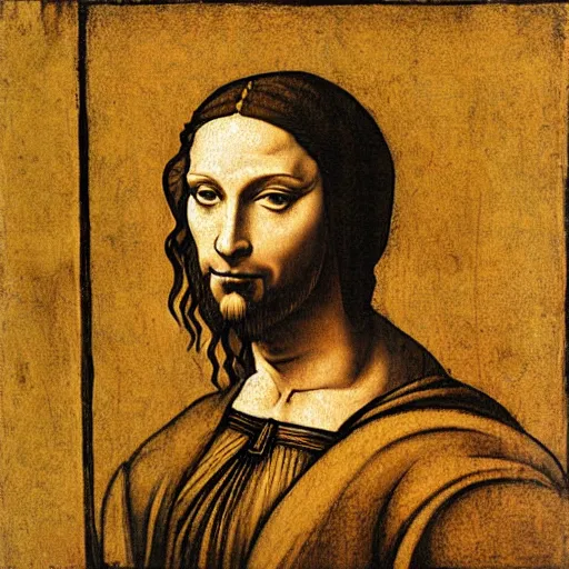 Image similar to ai pretending to be him, da vinci painting,