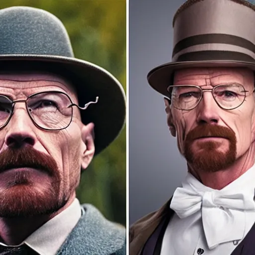 Prompt: Walter White wearing a monocle and a long wig