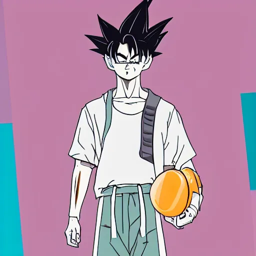 Image similar to streetwear fashion influencer character minimalistic illustration pastel colors dragon ball anime style