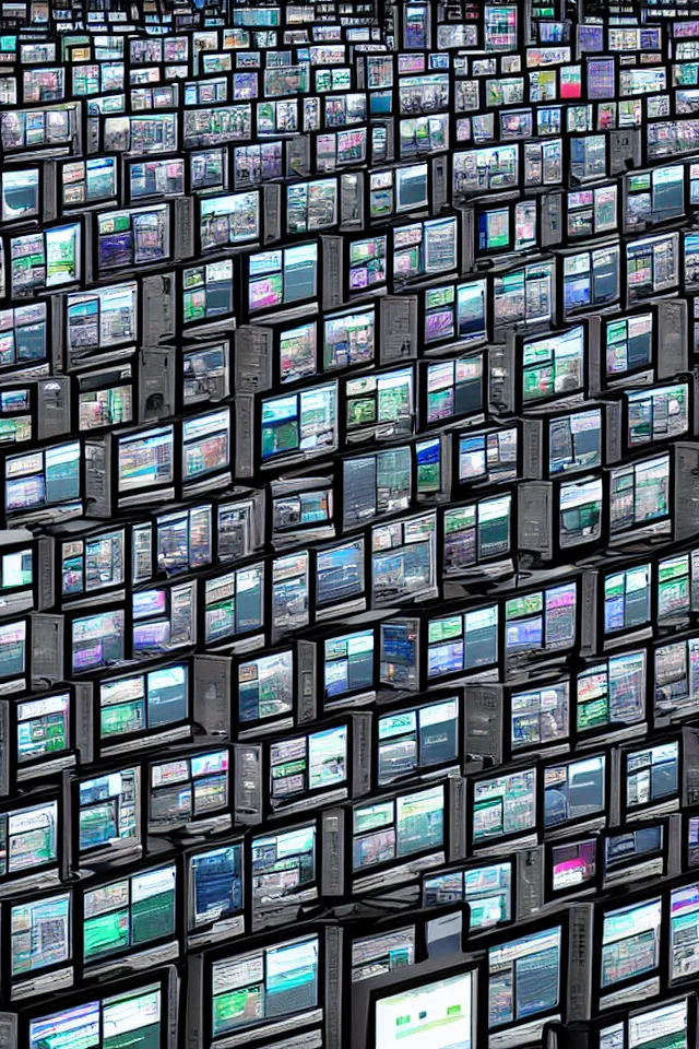 Prompt: billions of stacked computer screens