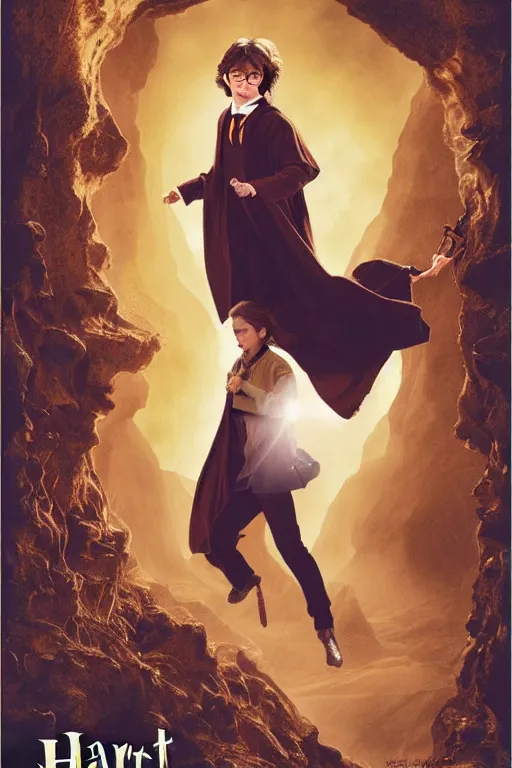 Prompt: Harry Potter movie poster about Emma Watson becoming a camel, design by Drew Struzan