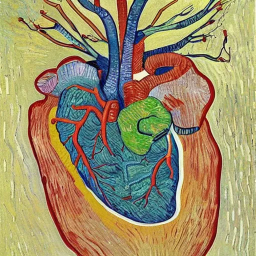 Prompt: cardiac anatomy, cardiac, anatomic, painting by van gogh