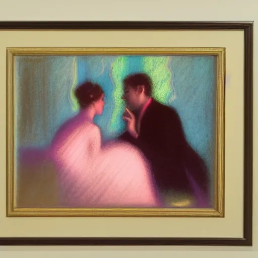 Prompt: two people talking :: by Delphin Enjolras :: pastel on paper