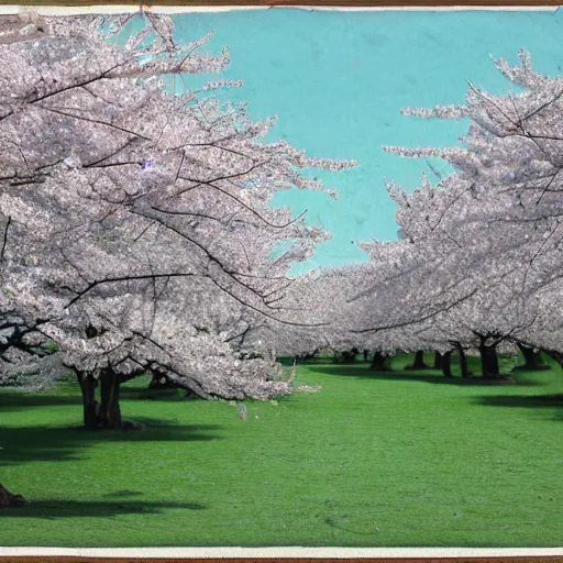 Image similar to matte painting of cherry blossoms in the trees entwining with venomous snakes