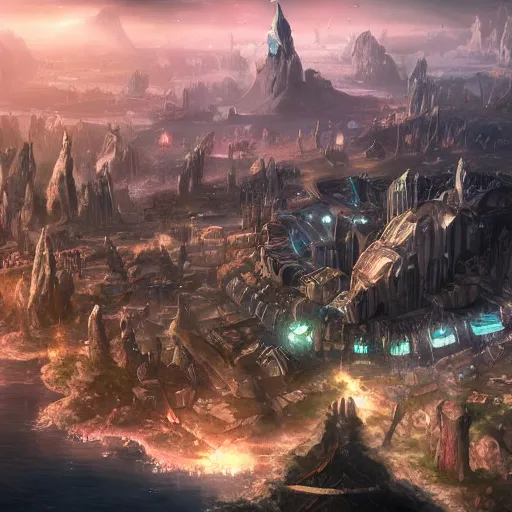 Image similar to A widespread luxurious asgardian city with oceans surrounding, sci fi fantasy, featured on pixiv, 4k hd art, cinematic lighting, hyperrealistic, ultra detailed, 8k hd artwork, cinematic