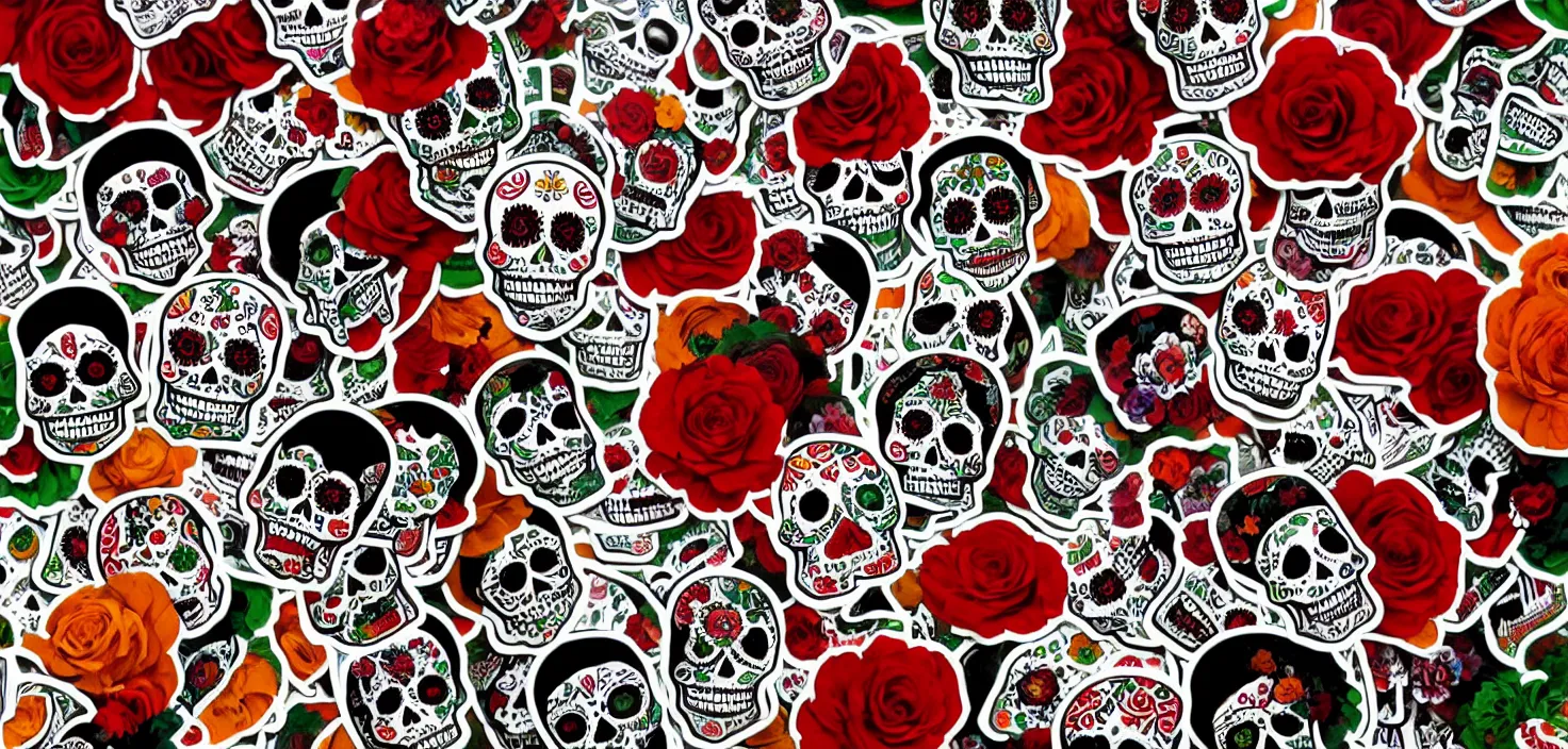Prompt: mexican day of the dead, sticker style art, white background, trending on artstation, greg rutkowski