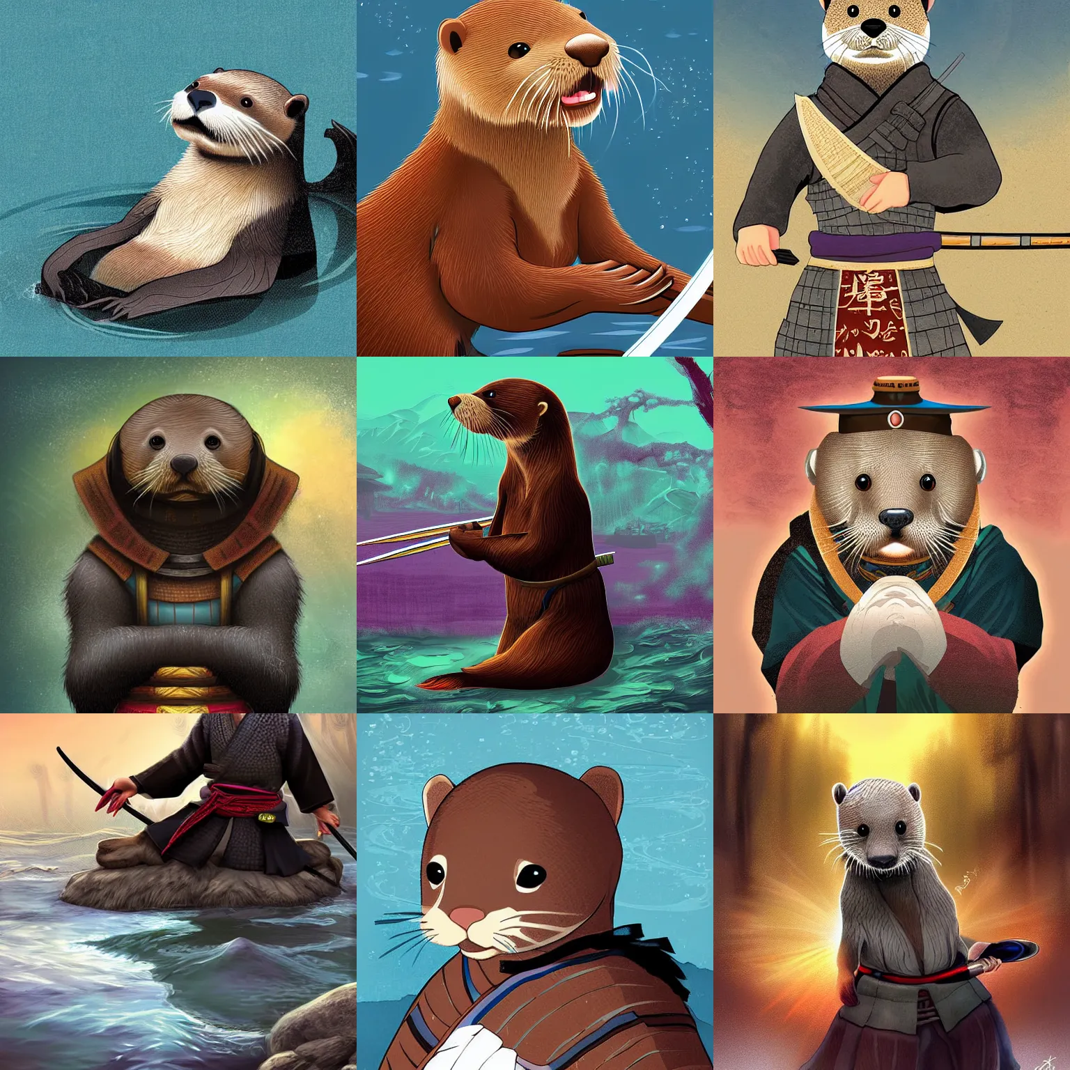 Prompt: A beautiful digital artwork of an otter Samurai