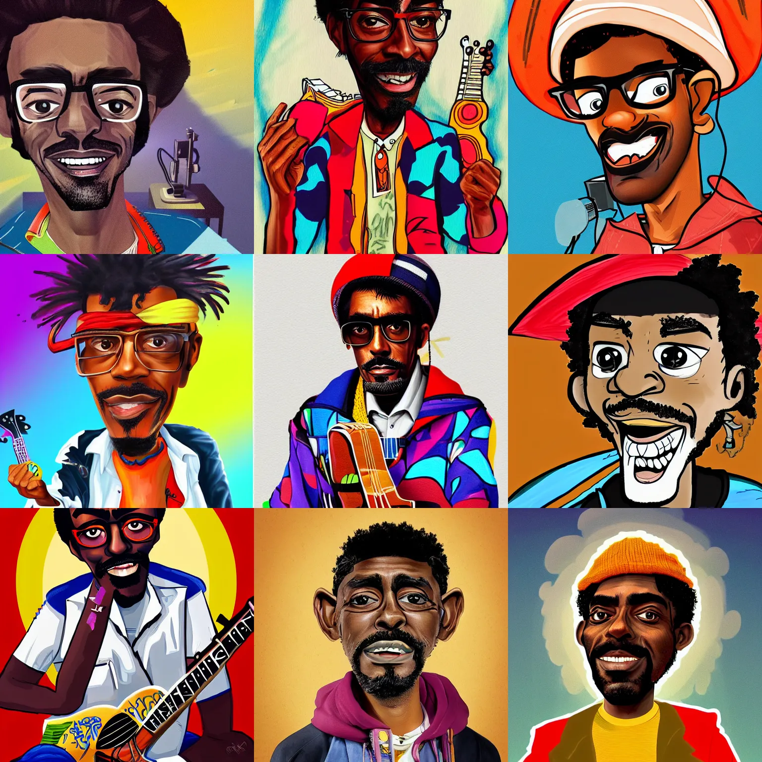 Prompt: a very exagerated caricature of seu jorge, colorful, trending on artstation, artgem, pixiv