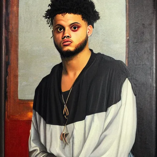 Image similar to a portrait painting of smokepurpp by giovanni bellini