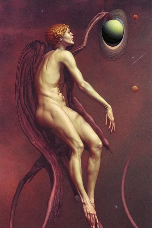 Prompt: saturn in the style of wayne barlowe, gustav moreau, goward, bussiere, roberto ferri, santiago caruso, luis ricardo falero, austin osman spare