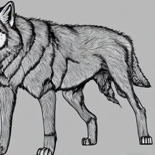 Image similar to digital art of a full-body outline of a wolf, simple, no color, high quality, HD, 8K,