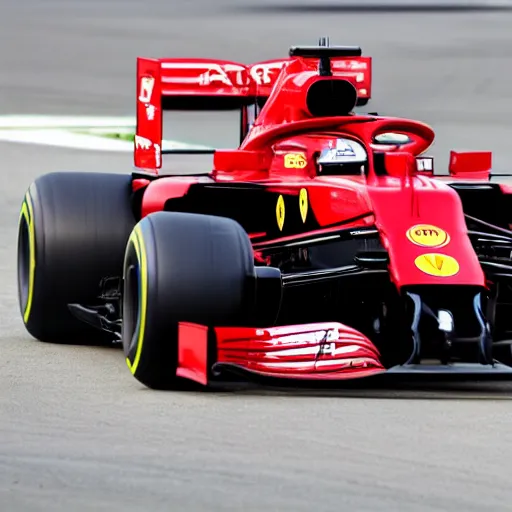 Prompt: live action photo of the 2021 F1 Scuderia Ferrari, 8K, sports photography