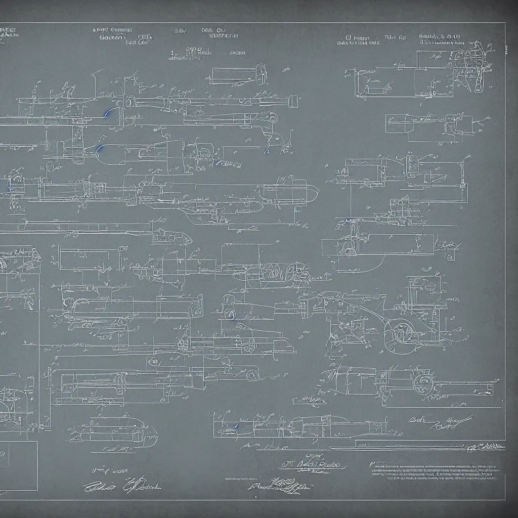 Prompt: detailed blueprint scheme of an artillery cannon, patented in 2039