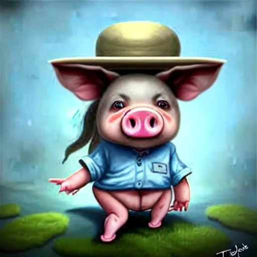 Image similar to cute little anthropomorphic funny female pig wearing shorts, a hat, boots and a pale blue shirt!! tiny!! fully clothed!!! small, short, cute and adorable, character art portrait, matte fantasy painting, deviantart artstation, by jason felix by steve argyle by tyler jacobson by peter mohrbacher, cinema