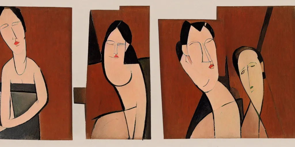 Image similar to furniture designs in the style of modigliani, design sheet